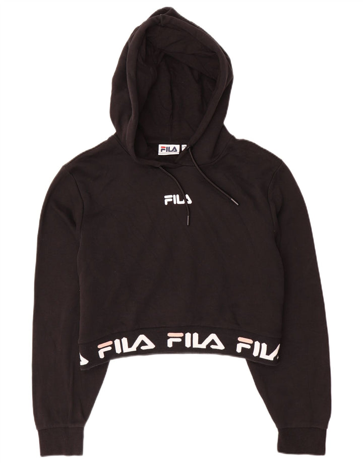 Maglione con cappuccio grafico per ragazze FILA 13-14 anni, grande in cotone nero
