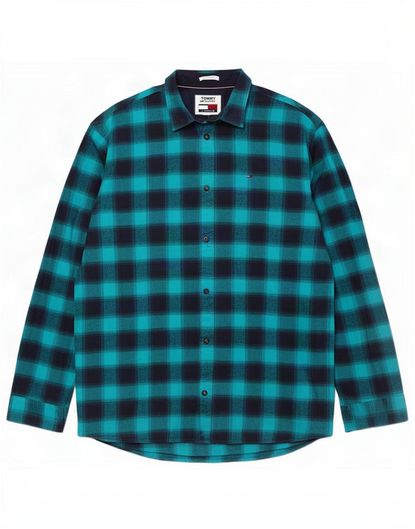 Camicia da uomo in flanella vestibilità regolare Tommy Hilfiger 2XL cotone a quadri blu