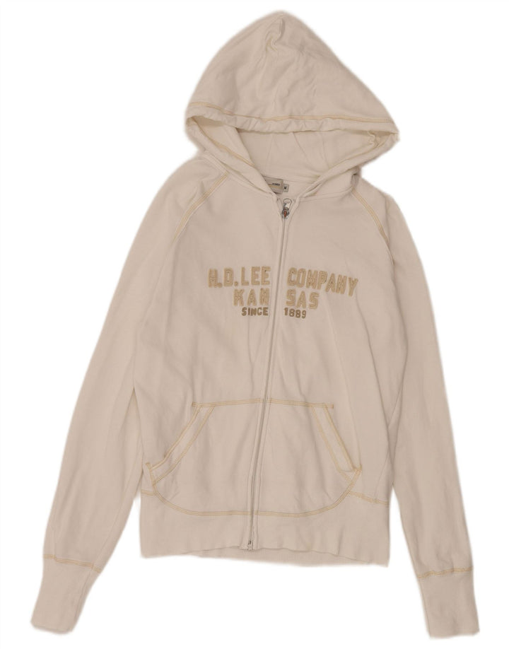 Maglione con cappuccio e zip grafica da donna Lee UK 10 piccolo bianco