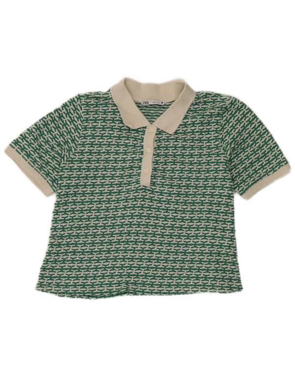 Maglione corto con collo alto da donna Zara UK 12 Verde medio geometrico