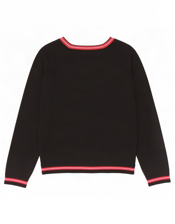 Maglione da donna HUSH con scollo a barca UK 14 Lana merino a righe nere medie