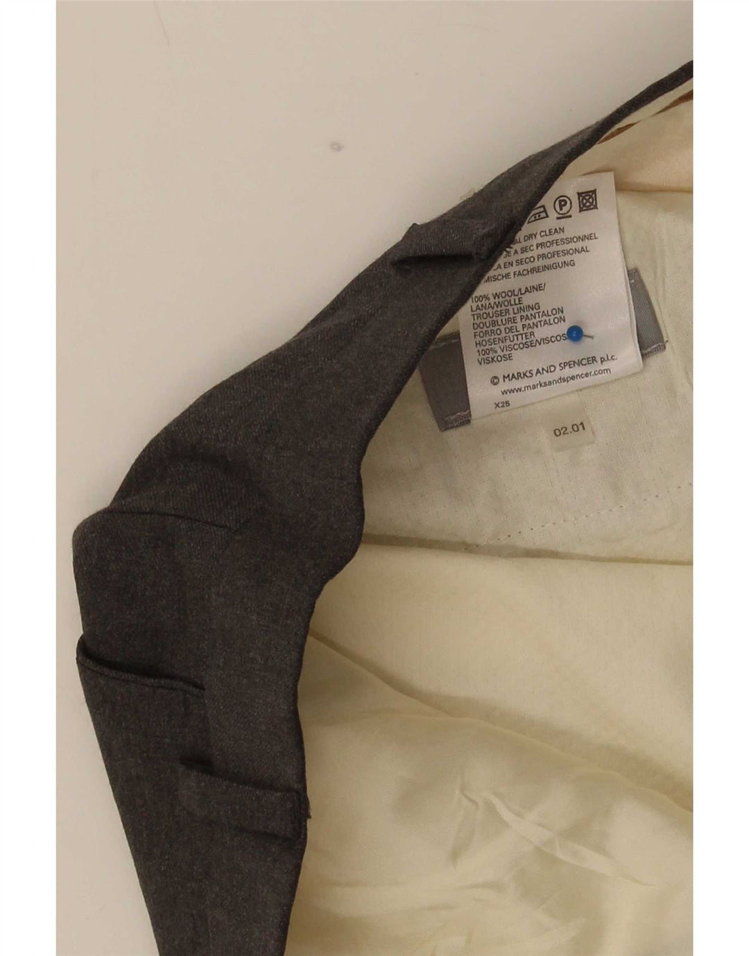 Pantaloni da abito corto da uomo Marks & Spencer W36 L24 lana grigia