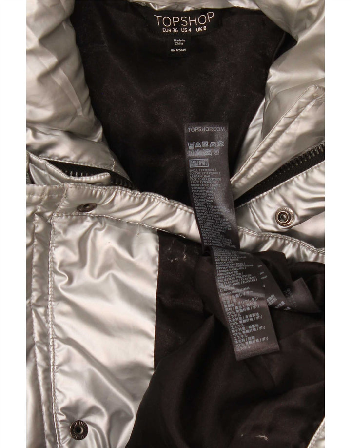 Topshop Giacca imbottita oversize da donna UK 8 Small Argento Polietilene