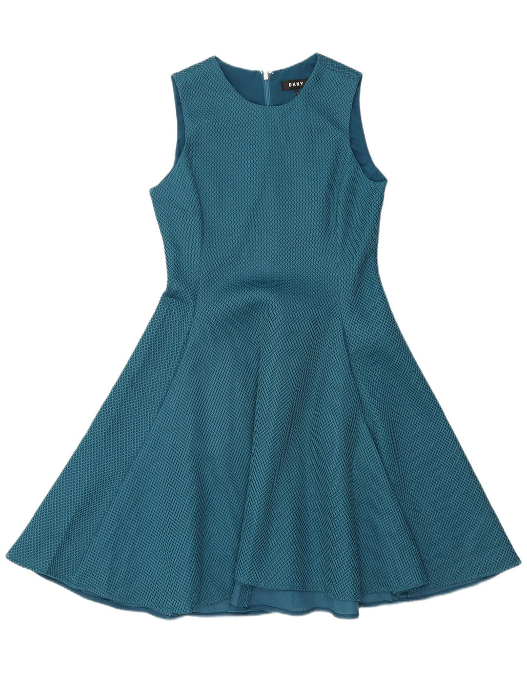 Abito a trapezio senza maniche da donna DKNY US 10 grande poliestere geometrico blu