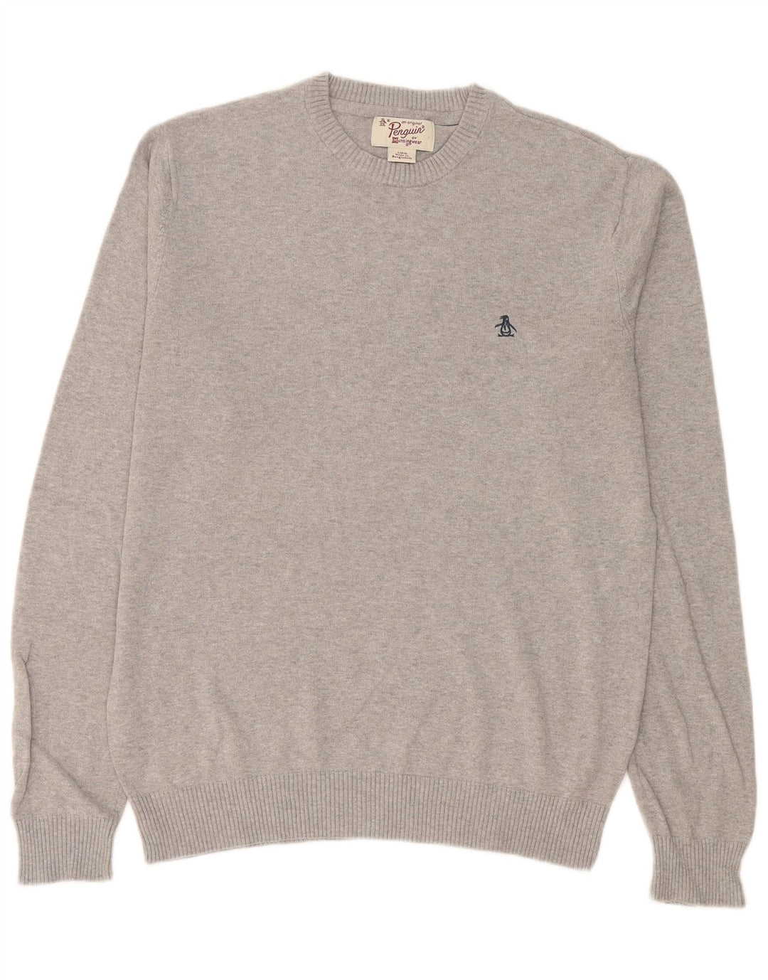 Maglione da uomo girocollo Penguin, grande cotone chiazzato grigio