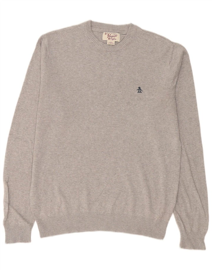 Maglione da uomo girocollo Penguin, grande cotone chiazzato grigio