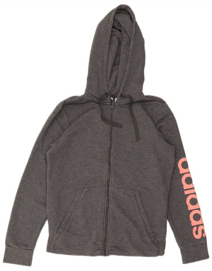 Felpa con cappuccio con zip grafica Adidas da uomo piccola grigia