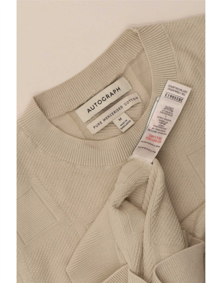 Maglione da uomo girocollo a maniche corte autografo in cotone beige medio