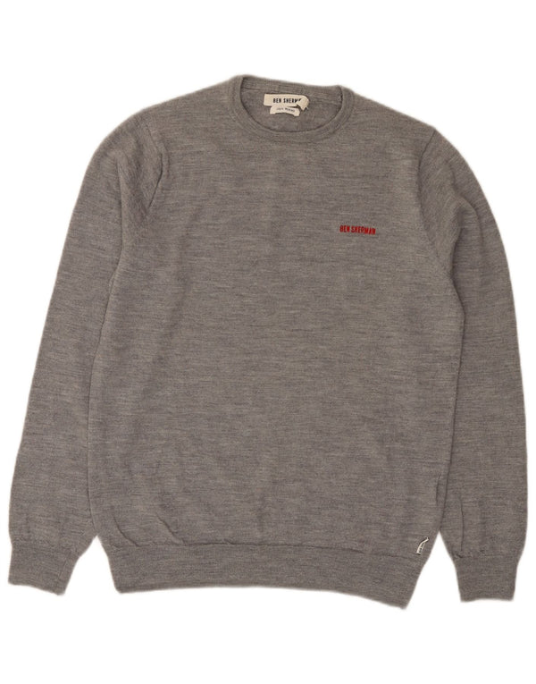 Maglione maglione girocollo da donna BEN SHERMAN UK 14 Lana merino grigio medio