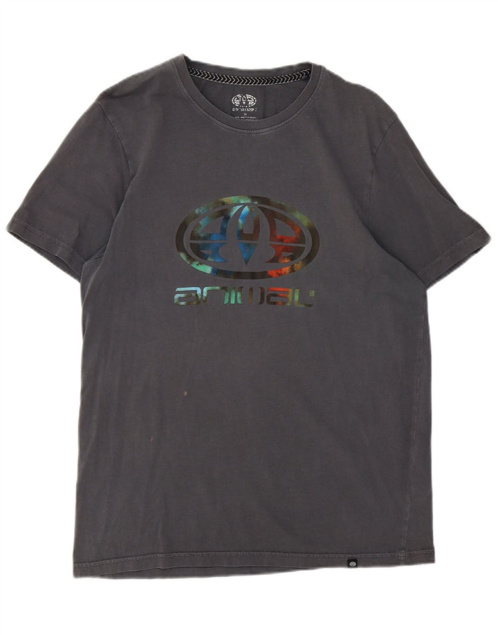 T-shirt grafica da uomo con animali in cotone grigio medio