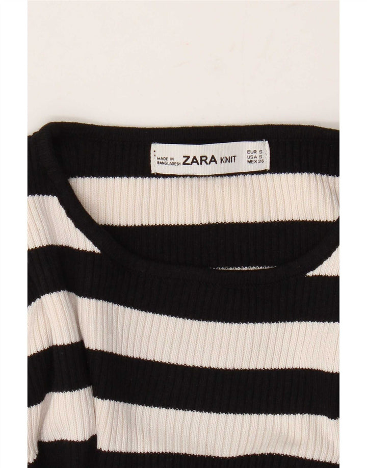 Top corto da donna Zara a maniche lunghe UK 10 piccolo a righe blu navy