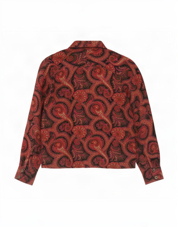 Camicetta camicia vintage da donna UK 18 XL viscosa Paisley rossa