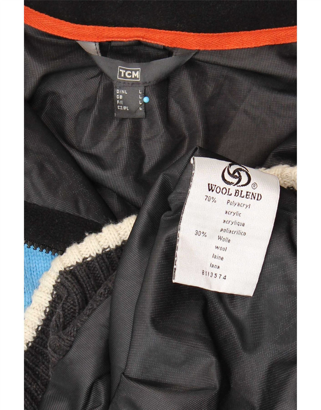 Maglione da uomo TCM con zip e collo, grande, in acrilico color block blu