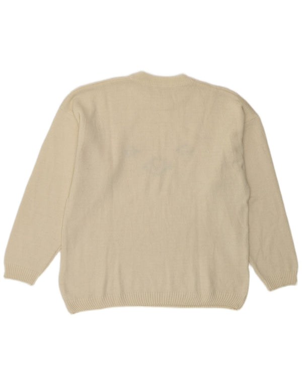 Maglione maglione girocollo da donna vintage UK 14 lana bianco sporco medio