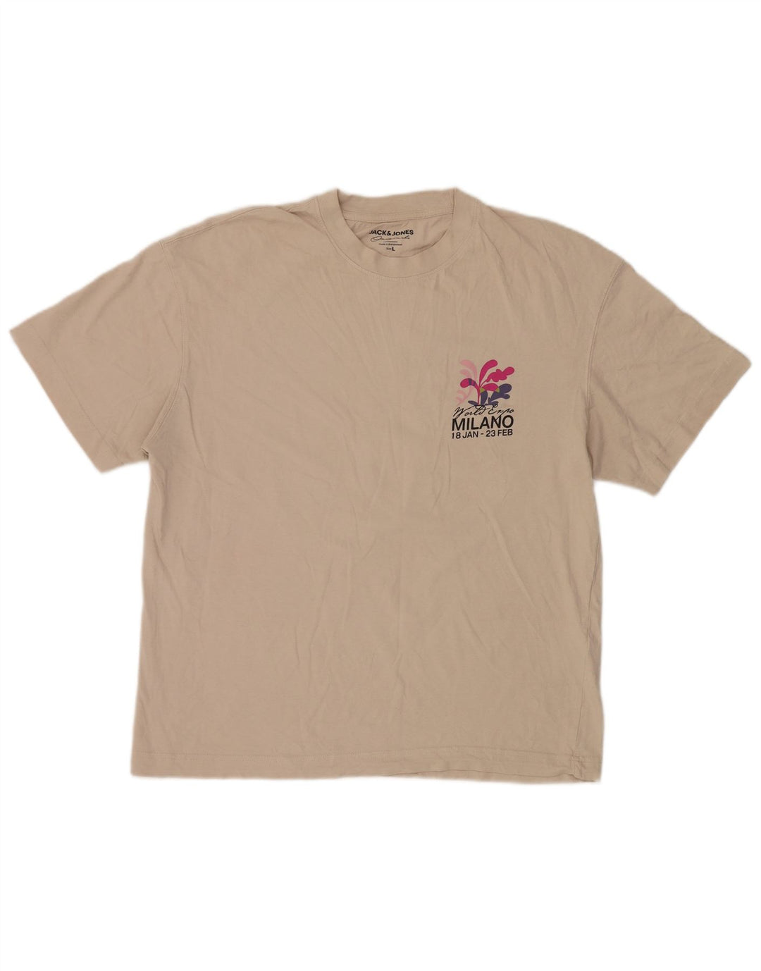 JACK & JONES T-shirt grafica da uomo grande in cotone beige