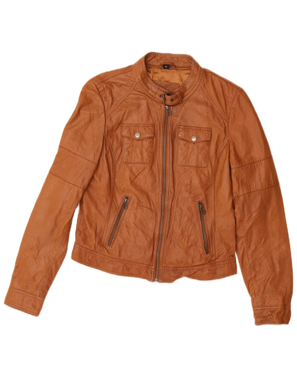 Giacca in pelle corta da donna vintage UK 14 Marrone medio