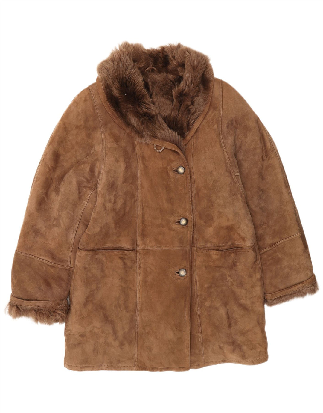 Giubbotto in shearling vintage da donna IT 46 grande marrone classico