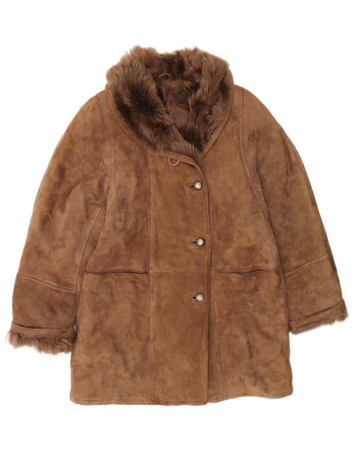Giubbotto in shearling vintage da donna IT 46 grande marrone classico