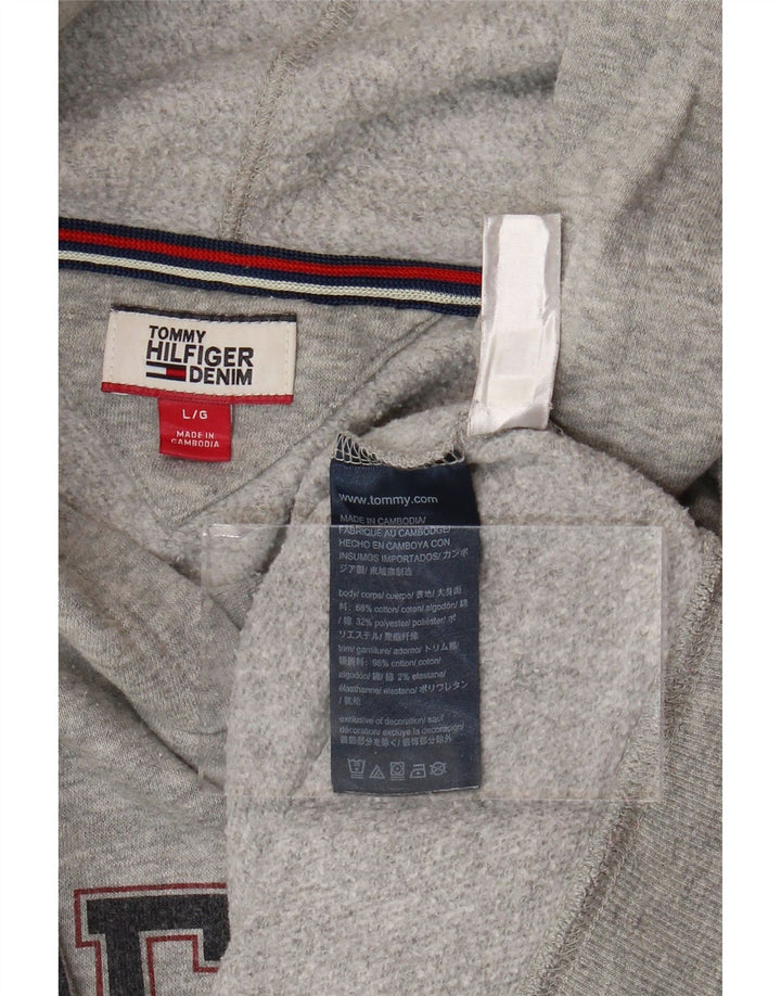 TOMMY HILFIGER Maglione con cappuccio grafico oversize da donna UK 16 Large Grigio