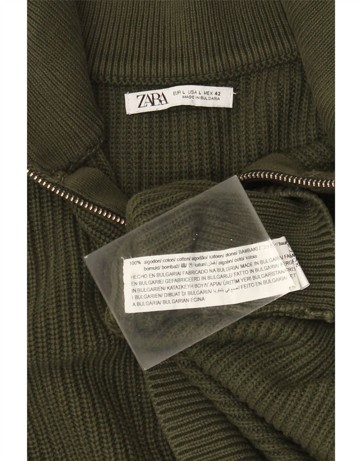 ZARA Maglione da Uomo con Zip e Collo Grande in Cotone Verde