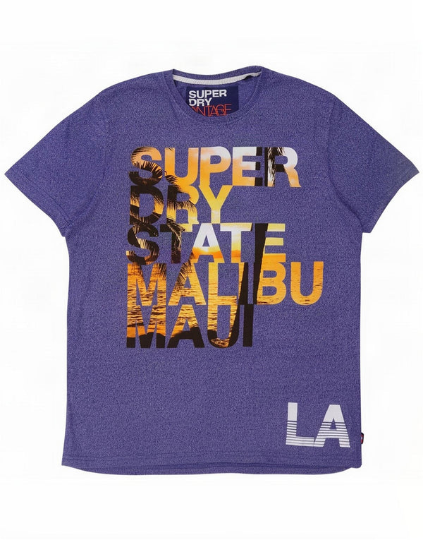 T-shirt grafica da uomo Malibu Superdry Top 2XL cotone screziato blu navy