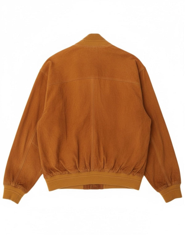 Giubbotto bomber vintage in pelle scamosciata da uomo IT 50 grande in pelle beige