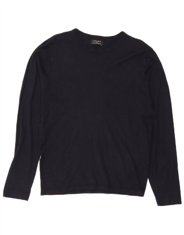Maglione Zara da uomo con scollo a barca in viscosa blu navy medio