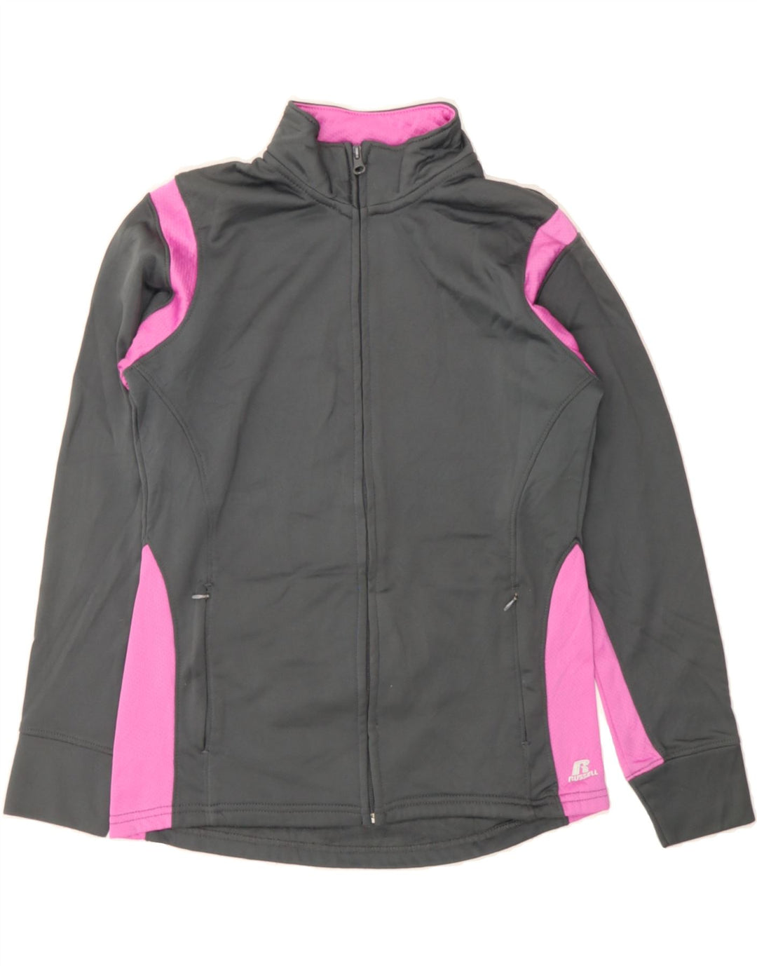 RUSSELL ATHLETIC Womens Tracksuit Top Jacket UK 14 Medium Grey Colourblock Vintage Russell Athletic and Second-Hand Russell Athletic from Messina Hembry 