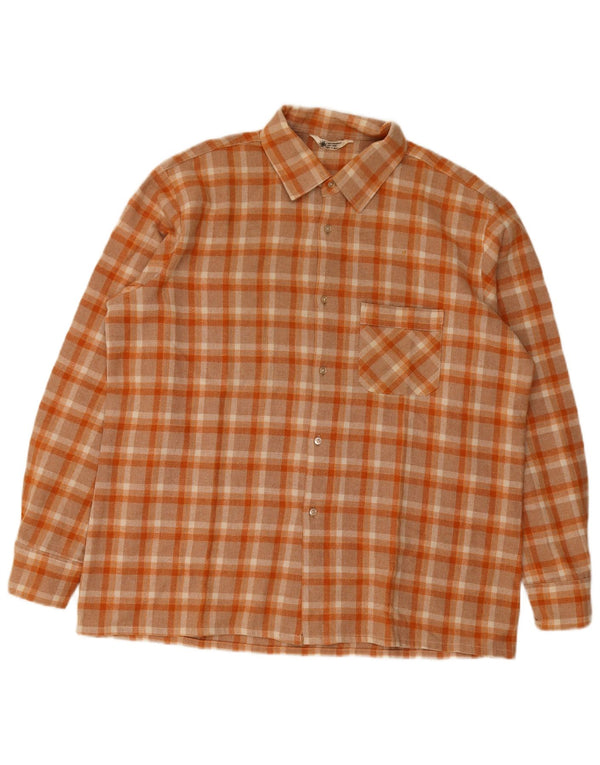 Camicia vintage da uomo in flanella grande poliestere scozzese arancione