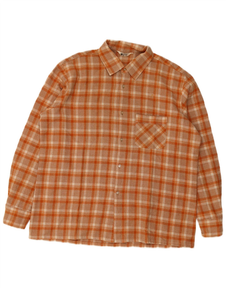 Camicia vintage da uomo in flanella grande poliestere scozzese arancione
