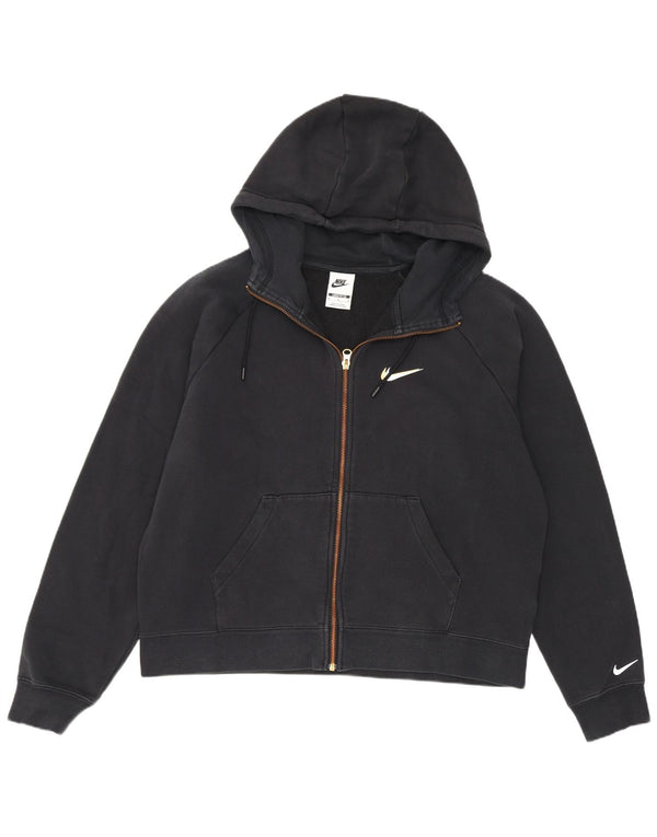 Nike Womens Graphic Loose Fit Zip Hoodie Sweater UK 14 Medium Black Cotton