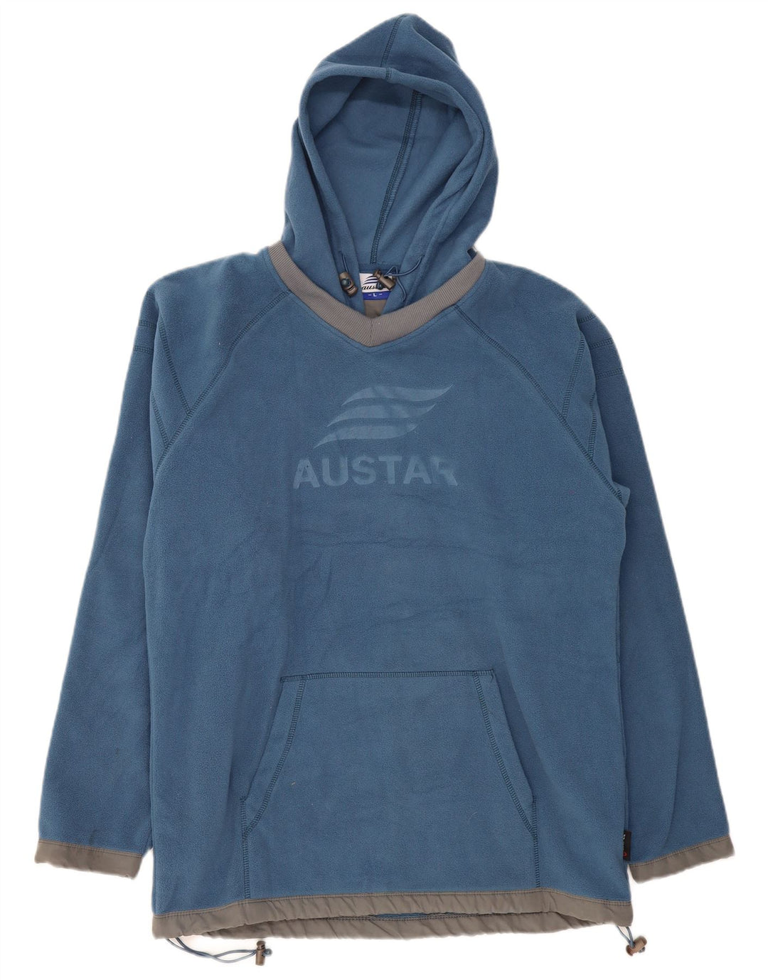 Maglione con cappuccio grafico in pile da uomo VINTAGE grande poliestere blu