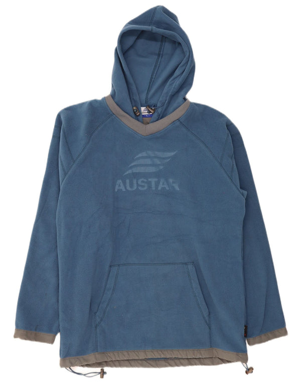 Maglione con cappuccio grafico in pile da uomo VINTAGE grande poliestere blu