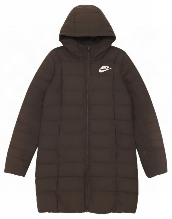 Cappotto imbottito con cappuccio Nike da donna UK 14 medio nero poliestere