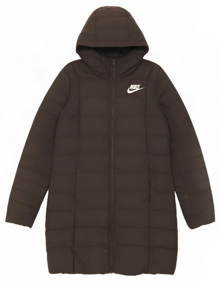 Cappotto imbottito con cappuccio Nike da donna UK 14 medio nero poliestere
