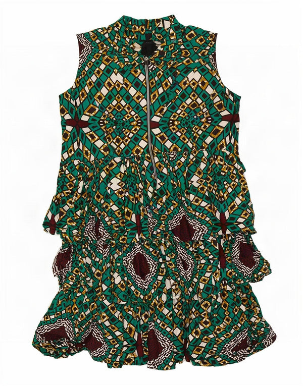 Abito a strati senza maniche vintage da donna UK 14 Grande verde geometrico