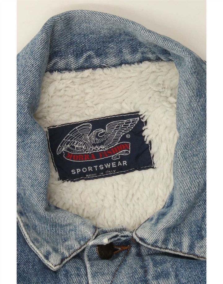 Giacca vintage in denim sherpa da uomo UK 40 grande blu