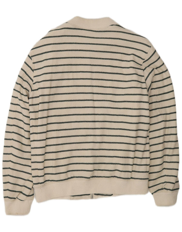 Zara Mens Cardigan Sweater Medium White Striped Cotton