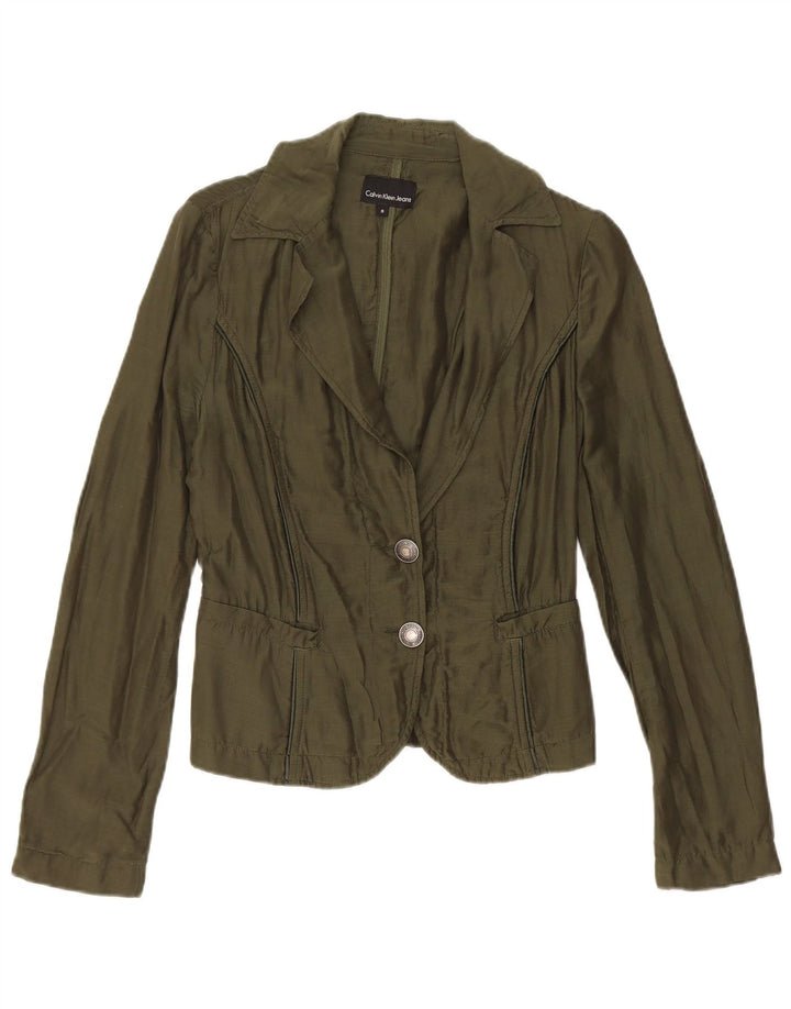 Giacca blazer a 2 bottoni da donna Calvin Klein Jeans UK 10 piccola in cotone verde