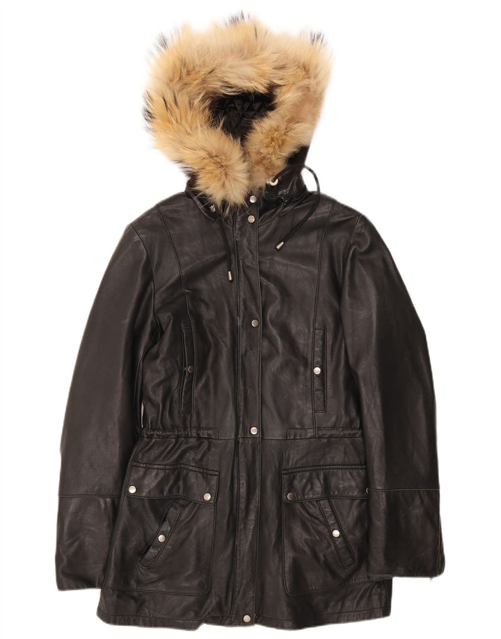 Giacca in pelle con cappuccio da donna Danier UK 8/10 piccola in pelle nera