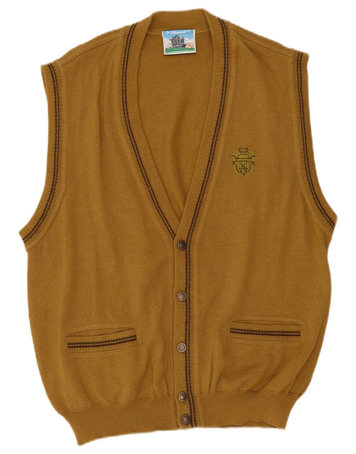 Maglione cardigan senza maniche vintage da uomo in lana kaki media