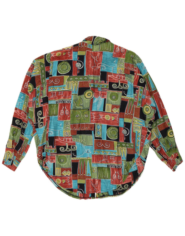 Camicetta camicia vintage da donna UK 20 2XL Patchwork multicolore