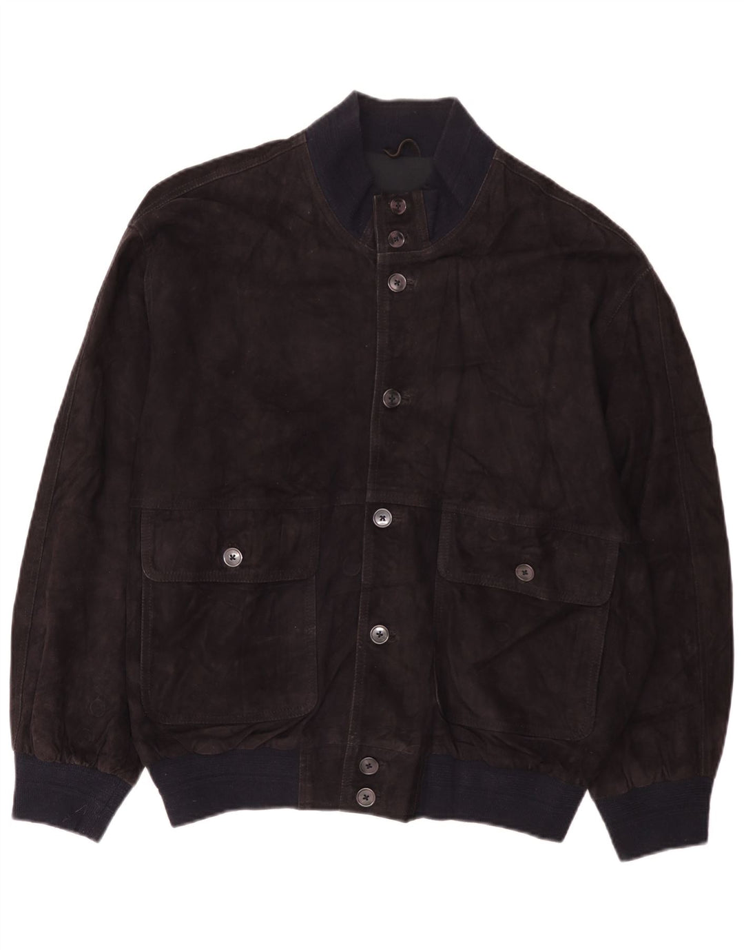 Giubbotto bomber vintage da uomo in pelle scamosciata vestibilità ampia IT 48 medio in pelle blu navy