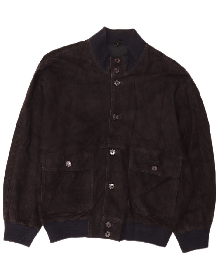 Giubbotto bomber vintage da uomo in pelle scamosciata vestibilità ampia IT 48 medio in pelle blu navy