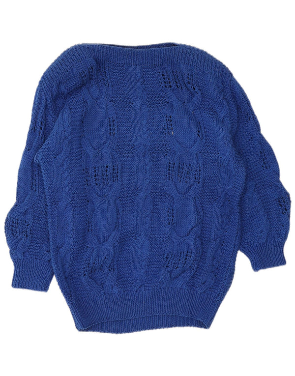 Maglione maglione vintage da donna con scollo a barca UK 16 grande blu