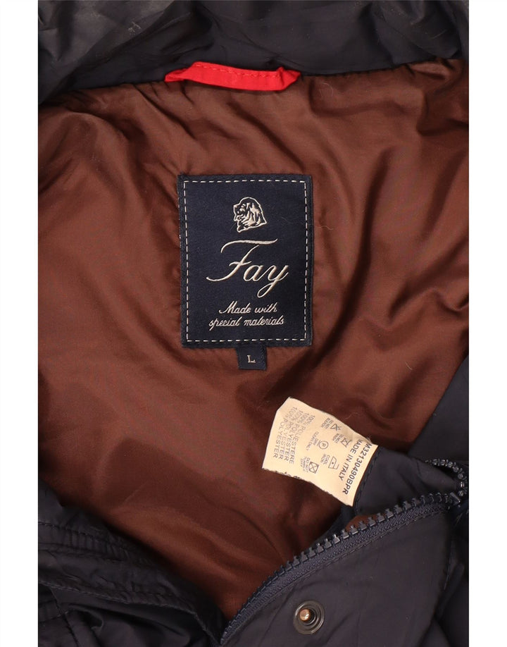 Giacca imbottita con cappuccio da uomo FAY UK 40 Large in poliestere blu navy