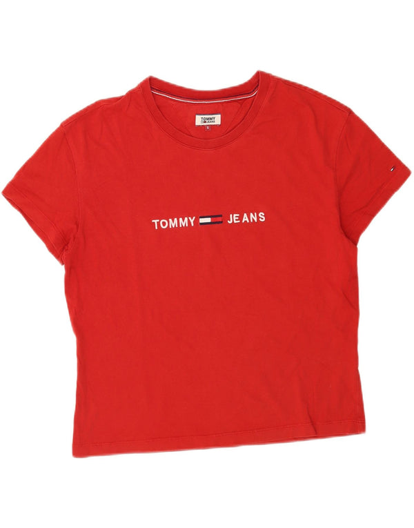 TOMMY HILFIGER T-shirt grafica oversize da donna Top UK 10 Small Rossa