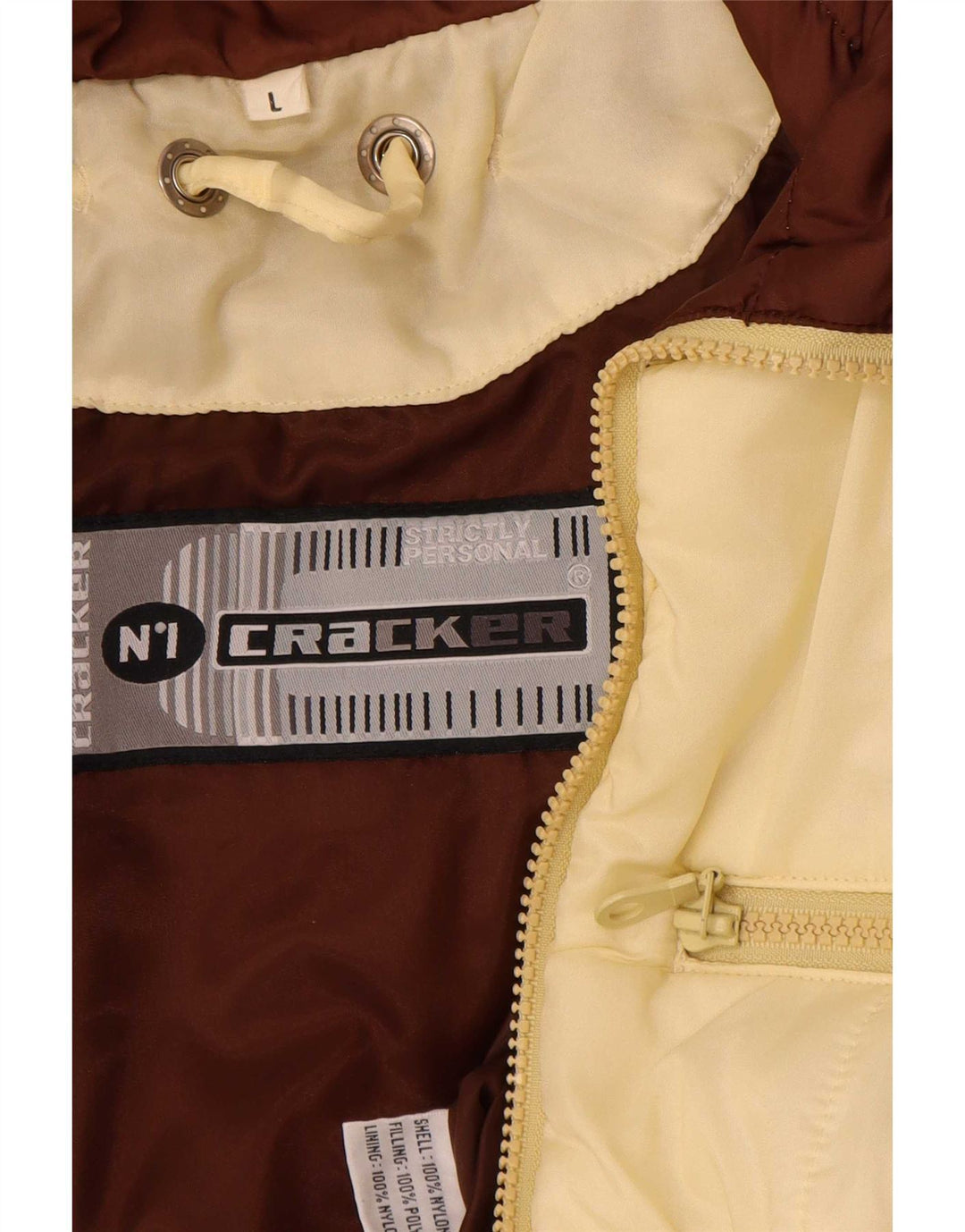 Giacca imbottita da uomo vintage UK 40 grande nylon color block beige