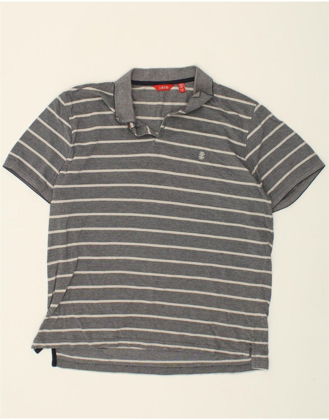 IZOD Mens Polo Shirt XL Grey Striped Cotton Vintage Izod and Second-Hand Izod from Messina Hembry 