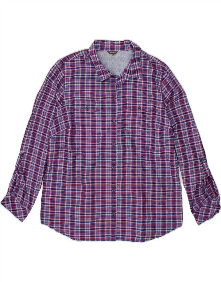 EDDIE BAUER Womens Shirt UK 14 Large Purple Check Polyester Vintage Eddie Bauer and Second-Hand Eddie Bauer from Messina Hembry 